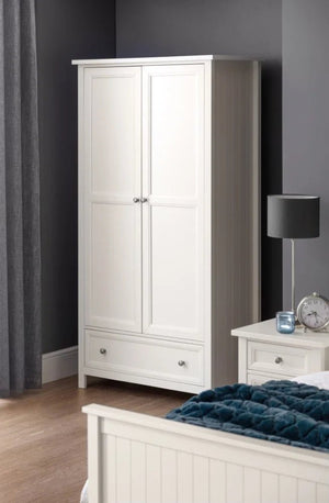 Julian Bowen Maine Combination Wardrobe with Drawer – Surf White Lacquered New England Style Bedroom Storage - Sleek Furniture