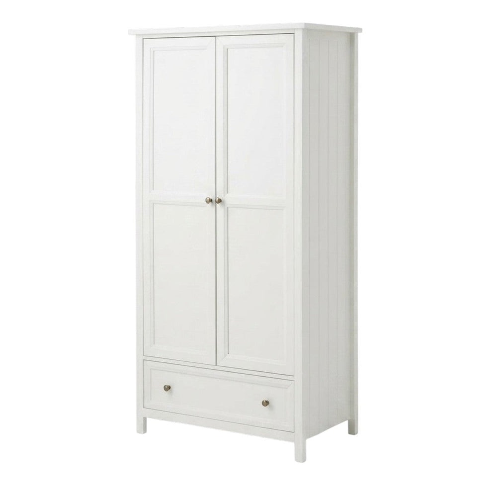 Julian Bowen Maine Combination Wardrobe with Drawer – Surf White Lacquered New England Style Bedroom Storage - Sleek Furniture