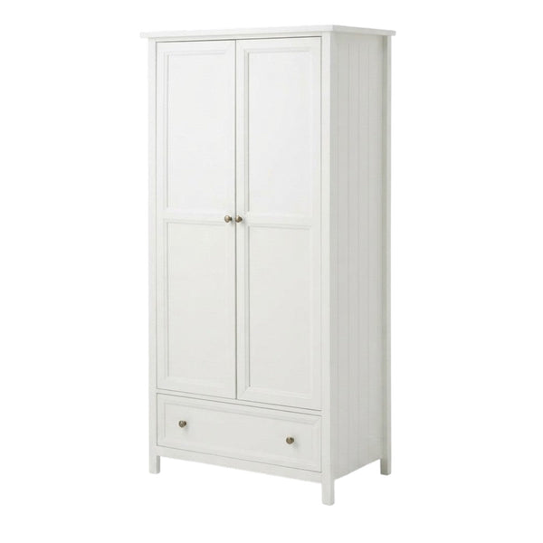 Julian Bowen Maine Combination Wardrobe with Drawer – Surf White Lacquered New England Style Bedroom Storage - Sleek Furniture