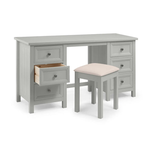 Julian Bowen Maine Dressing Table with 6 Drawers – Dove Grey New England Style Wooden Vanity Desk - Sleek Furniture