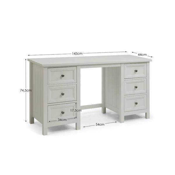 Julian Bowen Maine Dressing Table with 6 Drawers – Dove Grey New England Style Wooden Vanity Desk - Sleek Furniture