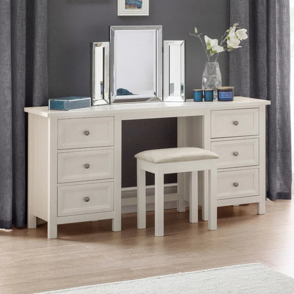 Julian Bowen Maine Dressing Table with 6 Drawers – Dove Grey New England Style Wooden Vanity Desk - Sleek Furniture