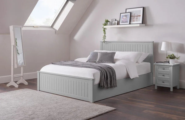 Julian Bowen Maine Ottoman Bed Frame in Dove Grey – New England Style Wooden Bed with Lift-Up Storage - Sleek Furniture