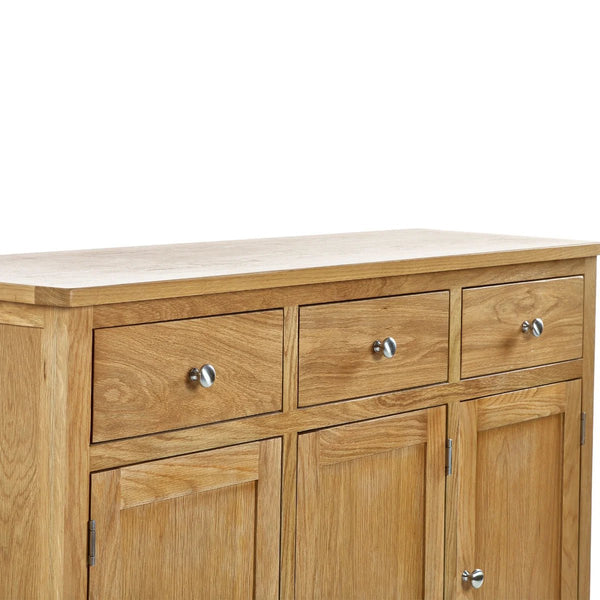 Julian Bowen Mallory Large Oak Sideboard with 3 Drawers & 3 Cupboards - Sleek Furniture