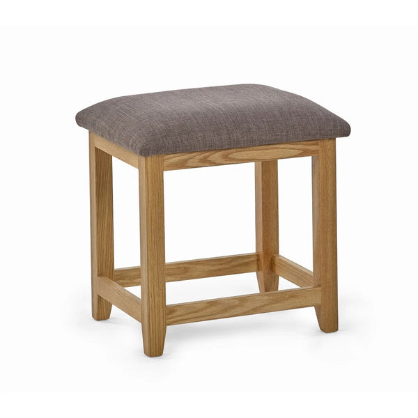 Julian Bowen Mallory Solid Oak 6 Drawer Dressing Table with Grey Padded Stool – Oak Veneer Bedroom Vanity Set - Sleek Furniture
