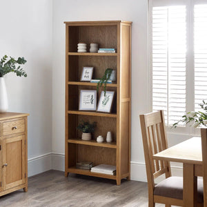 Julian Bowen Mallory Solid Oak Tall Bookcase with 5 Spacious Shelves - Sleek Furniture