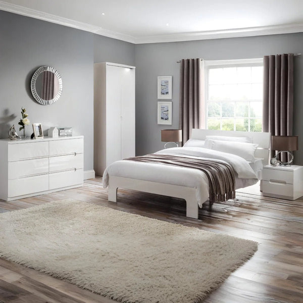 Julian Bowen Manhattan 2 Door Wardrobe in White High Gloss with Hanging Rail & Top Shelf - Sleek Furniture