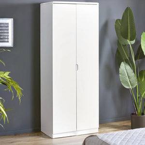 Julian Bowen Manhattan 2 Door Wardrobe in White High Gloss with Hanging Rail & Top Shelf - Sleek Furniture