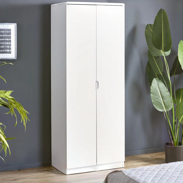 Julian Bowen Manhattan 2 Door Wardrobe in White High Gloss with Hanging Rail & Top Shelf - Sleek Furniture
