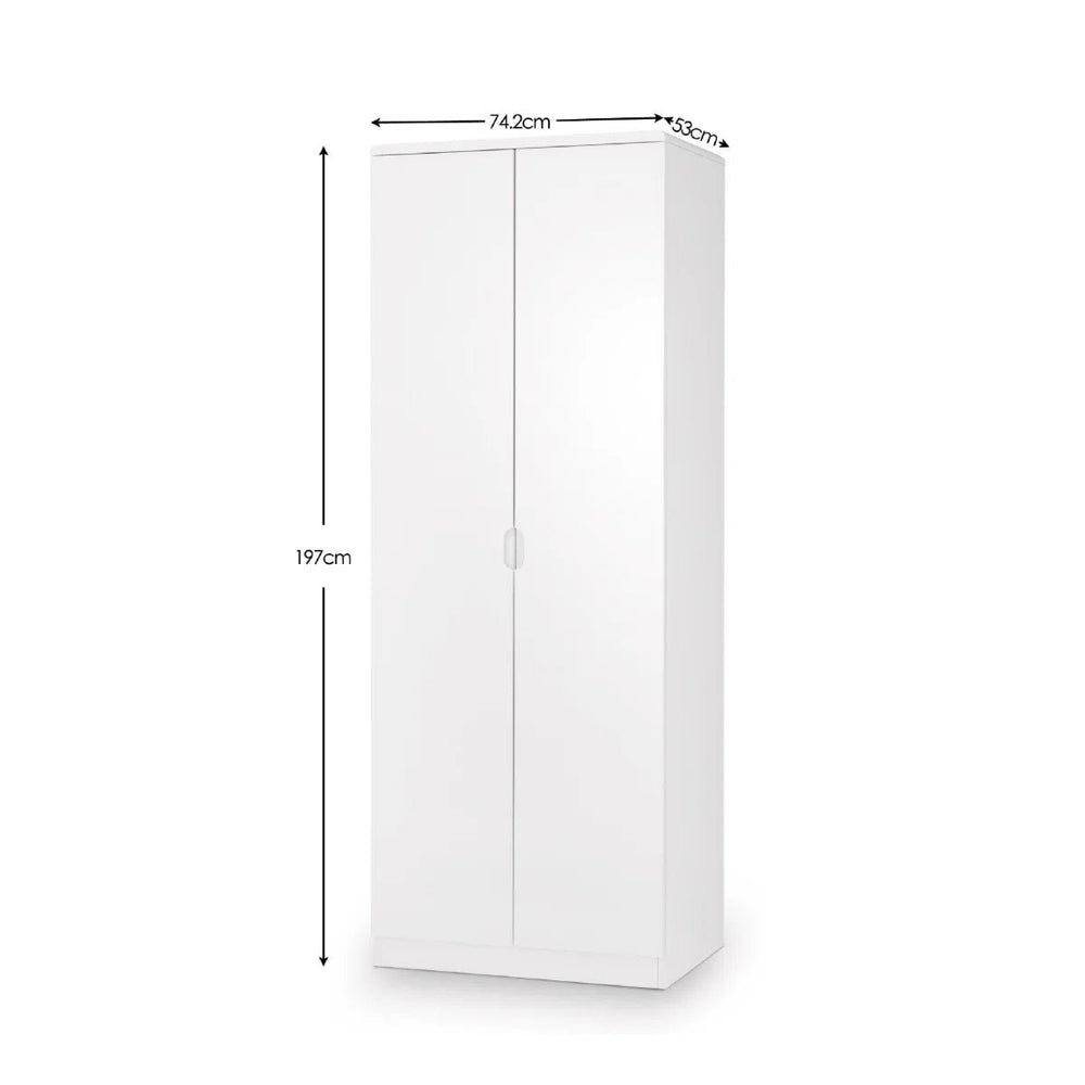 Julian Bowen Manhattan 2 Door Wardrobe in White High Gloss with Hanging Rail & Top Shelf - Sleek Furniture