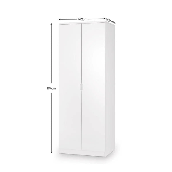 Julian Bowen Manhattan 2 Door Wardrobe in White High Gloss with Hanging Rail & Top Shelf - Sleek Furniture