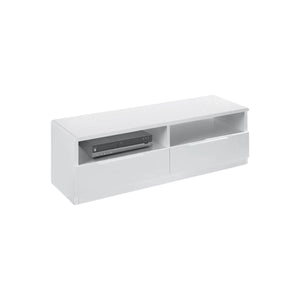 Julian Bowen Manhattan 2 Drawer Media Unit – White High Gloss TV Stand with Open Shelving Storage - Sleek Furniture