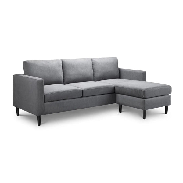 Julian Bowen Marant Modular Corner Sofa in Forge Grey Linen Fabric with Reversible Chaise & Ottoman - Sleek Furniture