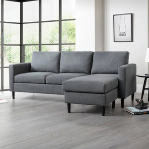 Julian Bowen Marant Modular Corner Sofa in Forge Grey Linen Fabric with Reversible Chaise & Ottoman - Sleek Furniture