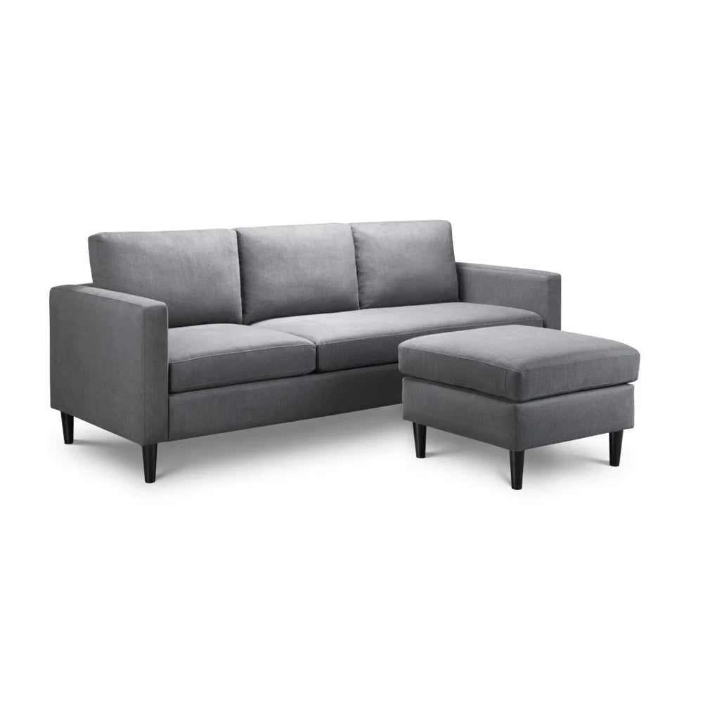Julian Bowen Marant Modular Corner Sofa in Forge Grey Linen Fabric with Reversible Chaise & Ottoman - Sleek Furniture
