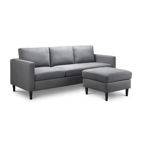 Julian Bowen Marant Modular Corner Sofa in Forge Grey Linen Fabric with Reversible Chaise & Ottoman - Sleek Furniture