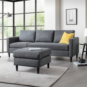 Julian Bowen Marant Modular Corner Sofa in Forge Grey Linen Fabric with Reversible Chaise & Ottoman - Sleek Furniture