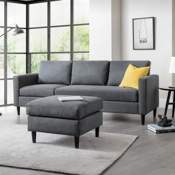 Julian Bowen Marant Modular Corner Sofa in Forge Grey Linen Fabric with Reversible Chaise & Ottoman - Sleek Furniture