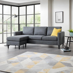 Julian Bowen Marant Modular Corner Sofa in Forge Grey Linen Fabric with Reversible Chaise & Ottoman - Sleek Furniture