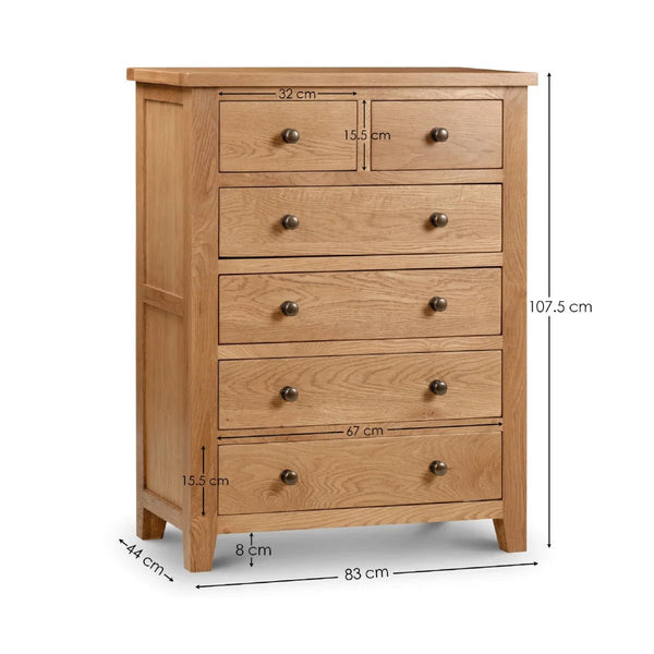 Julian Bowen Marlborough Oak 4+2 Drawer Chest – Solid White Oak & Oak Veneers Bedroom Storage Unit with Waxed Finish - Sleek Furniture