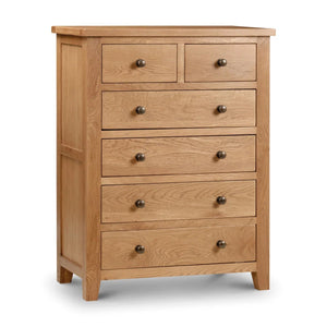 Julian Bowen Marlborough Oak 4+2 Drawer Chest – Solid White Oak & Oak Veneers Bedroom Storage Unit with Waxed Finish - Sleek Furniture