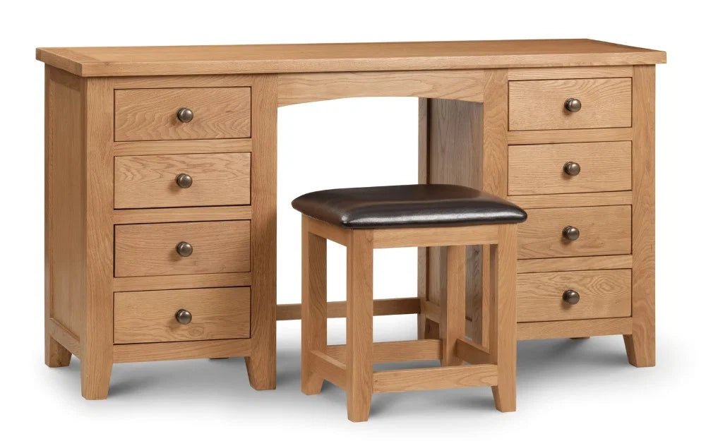 Julian Bowen Marlborough Oak Twin Pedestal Dressing Table with 7 Drawers – Solid Oak & Oak Veneers - Sleek Furniture
