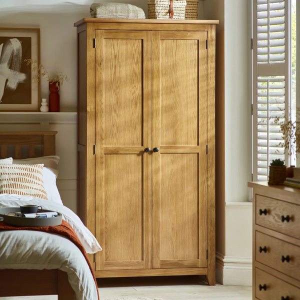 Julian Bowen Marlborough White Oak 2 Door Wardrobe with Internal Shelf & Waxed Finish - Sleek Furniture
