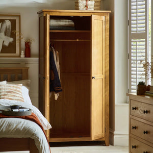 Julian Bowen Marlborough White Oak 2 Door Wardrobe with Internal Shelf & Waxed Finish - Sleek Furniture
