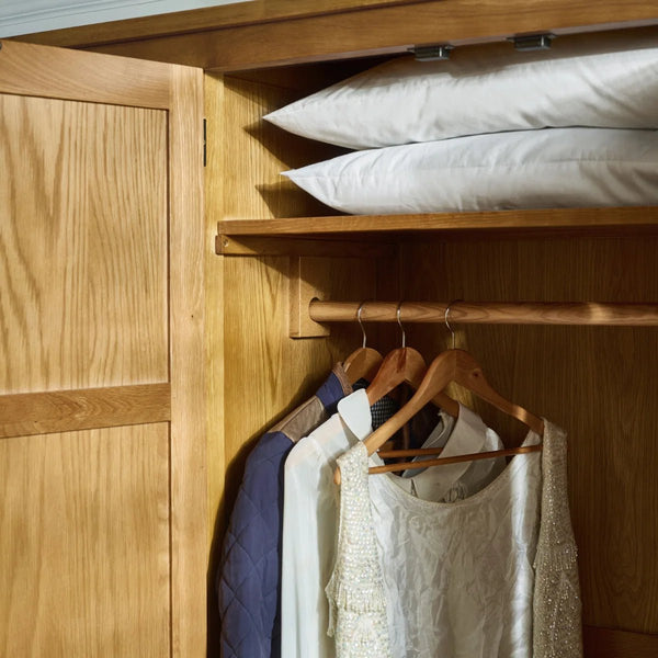 Julian Bowen Marlborough White Oak 3 Door Wardrobe with Hanging Rail & Shelving - Sleek Furniture