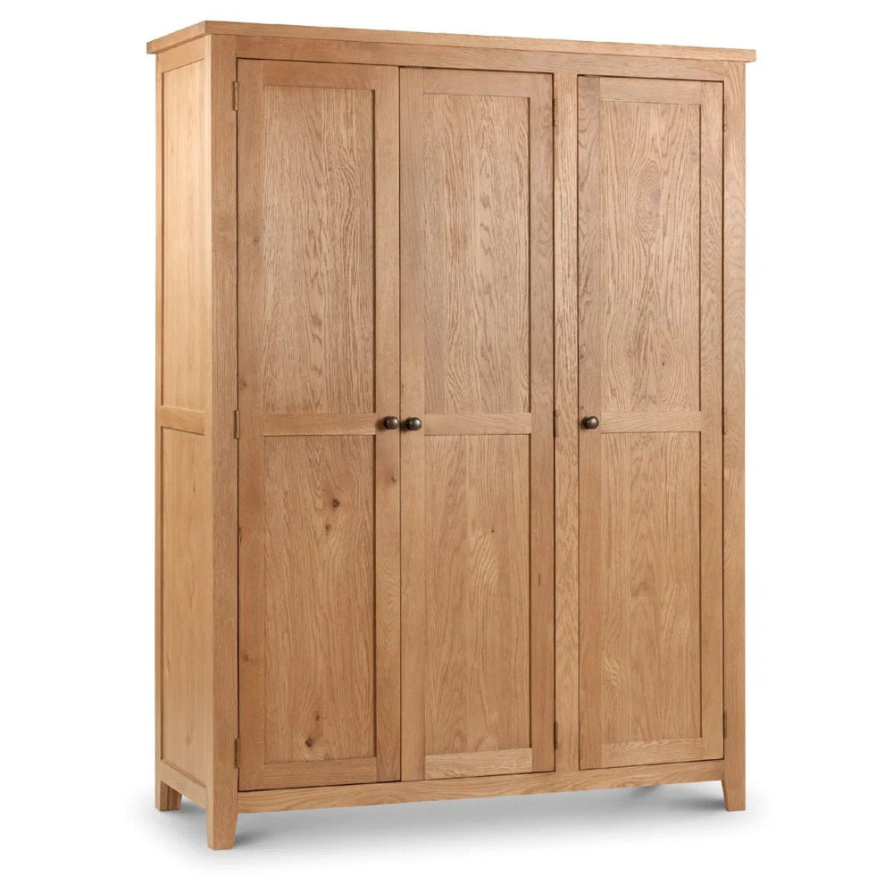 Julian Bowen Marlborough White Oak 3 Door Wardrobe with Hanging Rail & Shelving - Sleek Furniture