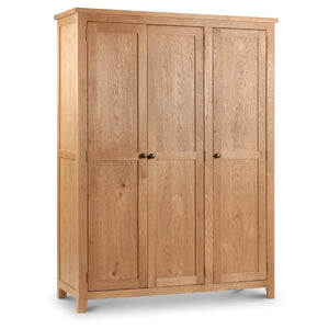 Julian Bowen Marlborough White Oak 3 Door Wardrobe with Hanging Rail & Shelving - Sleek Furniture
