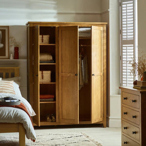 Julian Bowen Marlborough White Oak 3 Door Wardrobe with Hanging Rail & Shelving - Sleek Furniture