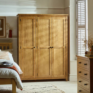 Julian Bowen Marlborough White Oak 3 Door Wardrobe with Hanging Rail & Shelving - Sleek Furniture