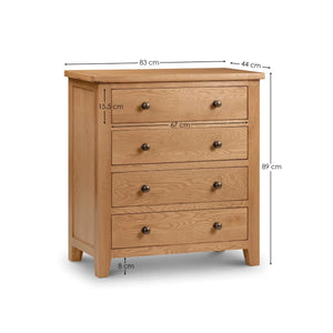 Julian Bowen Marlborough White Oak 4 Drawer Chest with Waxed Finish - Sleek Furniture