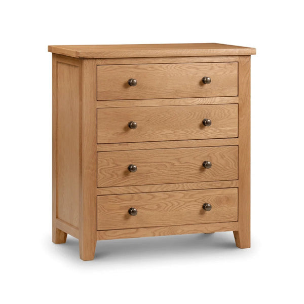 Julian Bowen Marlborough White Oak 4 Drawer Chest with Waxed Finish - Sleek Furniture