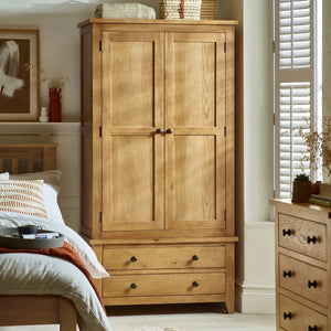 Julian Bowen Marlborough White Oak & Oak Veneer 2 Door 2 Drawer Combination Wardrobe - Sleek Furniture