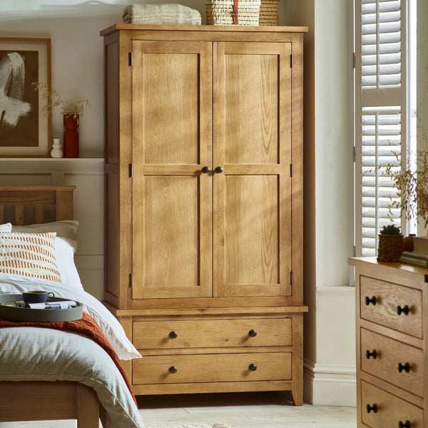 Julian Bowen Marlborough White Oak & Oak Veneer 2 Door 2 Drawer Combination Wardrobe - Sleek Furniture
