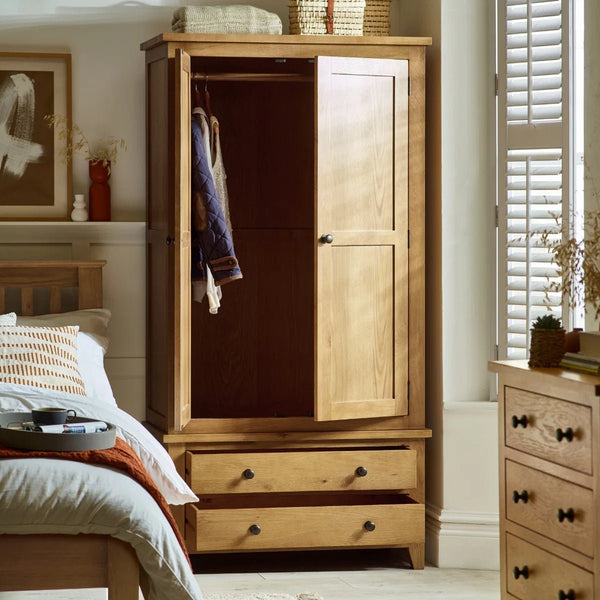 Julian Bowen Marlborough White Oak & Oak Veneer 2 Door 2 Drawer Combination Wardrobe - Sleek Furniture