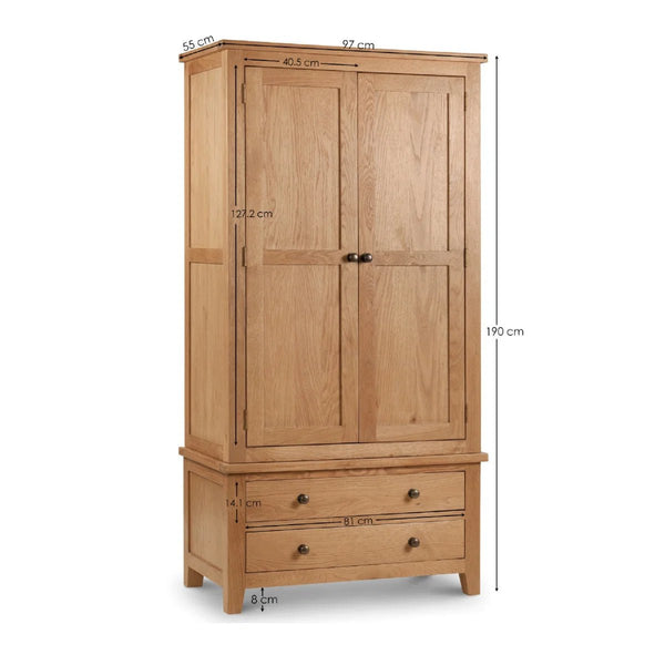 Julian Bowen Marlborough White Oak & Oak Veneer 2 Door 2 Drawer Combination Wardrobe - Sleek Furniture
