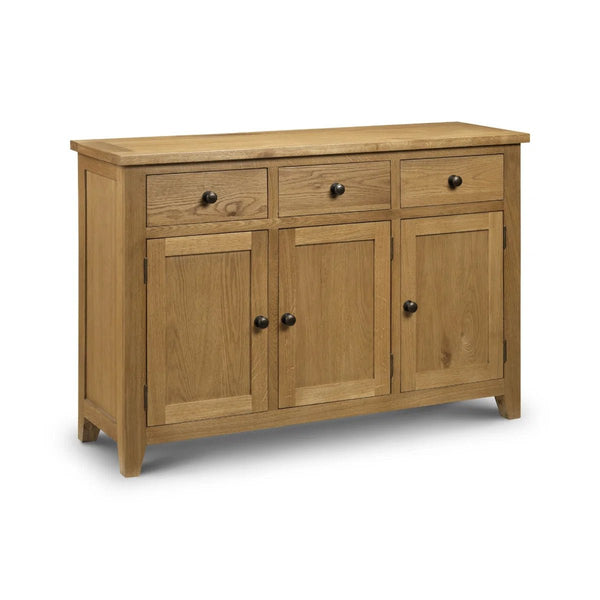 Julian Bowen Oak Sideboard with 3 Drawers & 3 Door Storage Cabinet - Sleek Furniture