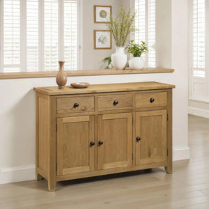 Julian Bowen Oak Sideboard with 3 Drawers & 3 Door Storage Cabinet - Sleek Furniture