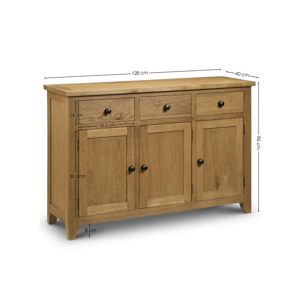Julian Bowen Oak Sideboard with 3 Drawers & 3 Door Storage Cabinet - Sleek Furniture