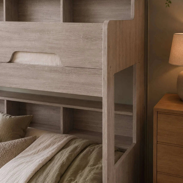 Julian Bowen Orion Triple Sleeper Bunk Bed with Small Double Bed, Storage Shelving & Pull-Out Drawer – White or Anthracite - Sleek Furniture