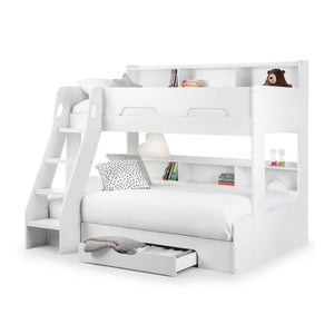 Julian Bowen Orion Triple Sleeper Bunk Bed with Small Double Bed, Storage Shelving & Pull-Out Drawer – White or Anthracite - Sleek Furniture