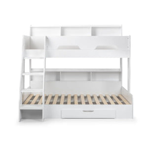 Julian Bowen Orion Triple Sleeper Bunk Bed with Small Double Bed, Storage Shelving & Pull-Out Drawer – White or Anthracite - Sleek Furniture