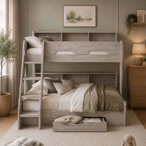 Julian Bowen Orion Triple Sleeper Bunk Bed with Small Double Bed, Storage Shelving & Pull-Out Drawer – White or Anthracite - Sleek Furniture