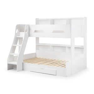 Julian Bowen Orion Triple Sleeper Bunk Bed with Small Double Bed, Storage Shelving & Pull-Out Drawer – White or Anthracite - Sleek Furniture