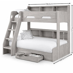 Julian Bowen Orion Triple Sleeper Bunk Bed with Small Double Bed, Storage Shelving & Pull-Out Drawer – White or Anthracite - Sleek Furniture