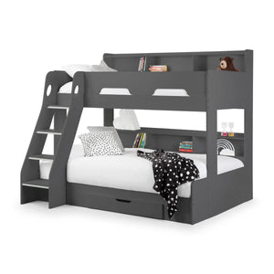 Julian Bowen Orion Triple Sleeper Bunk Bed with Small Double Bed, Storage Shelving & Pull-Out Drawer – White or Anthracite - Sleek Furniture