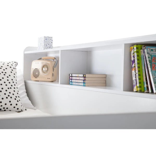 Julian Bowen Orion Triple Sleeper Bunk Bed with Small Double Bed, Storage Shelving & Pull-Out Drawer – White or Anthracite - Sleek Furniture